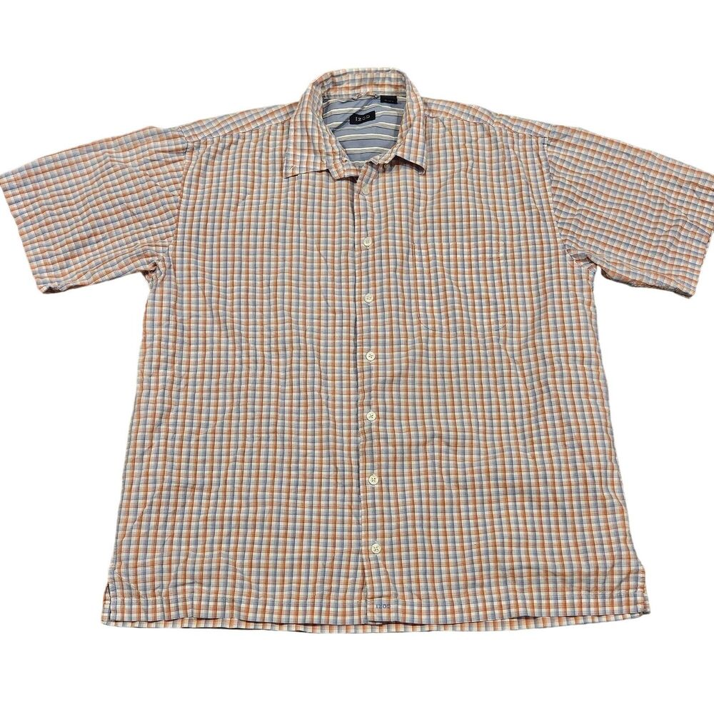 IZOD Men's Checkered Short Sleeve Button Down Shirt Size XLT